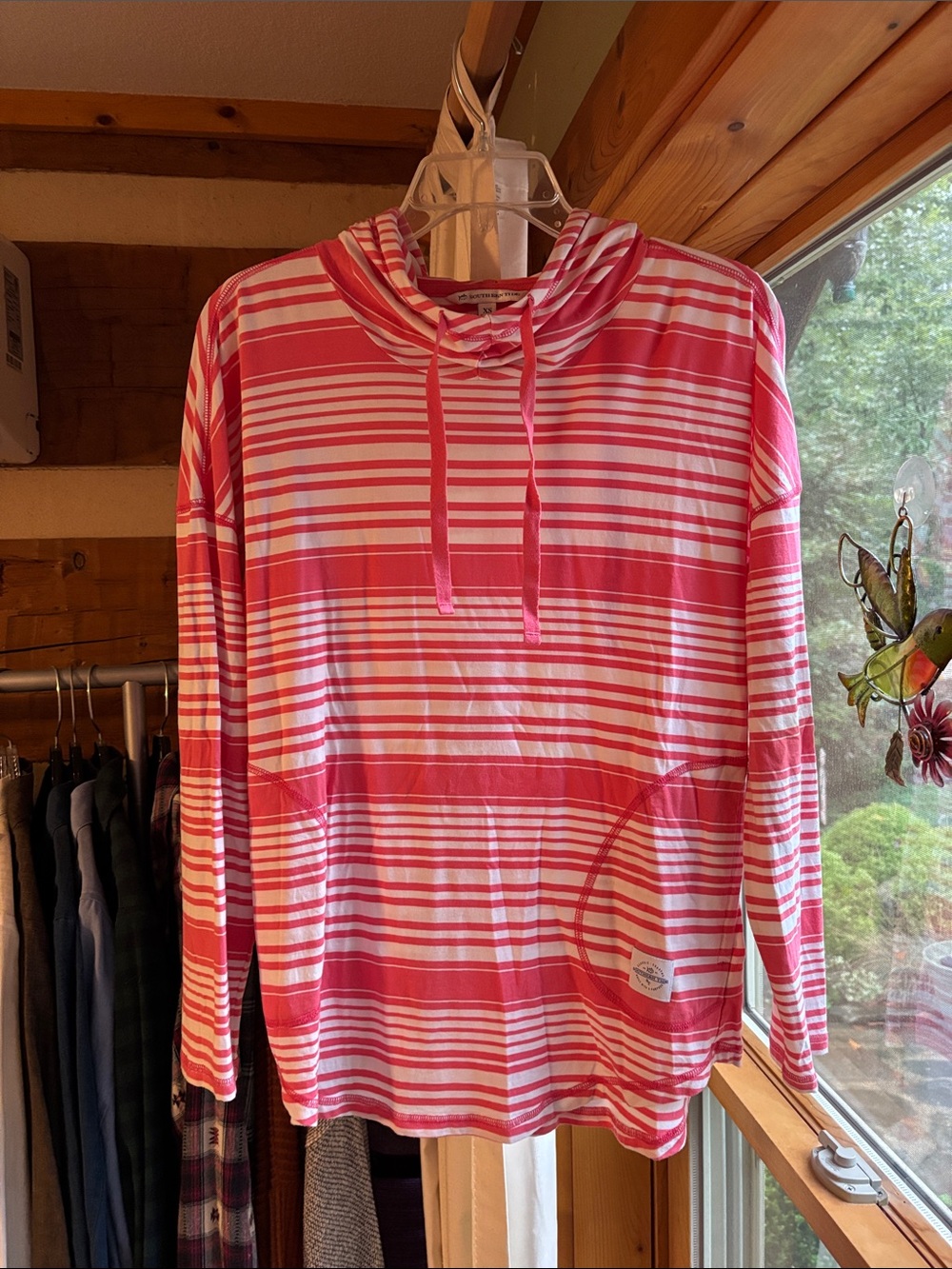 Simply Southern Pink and White Striped Hoodie Pullover